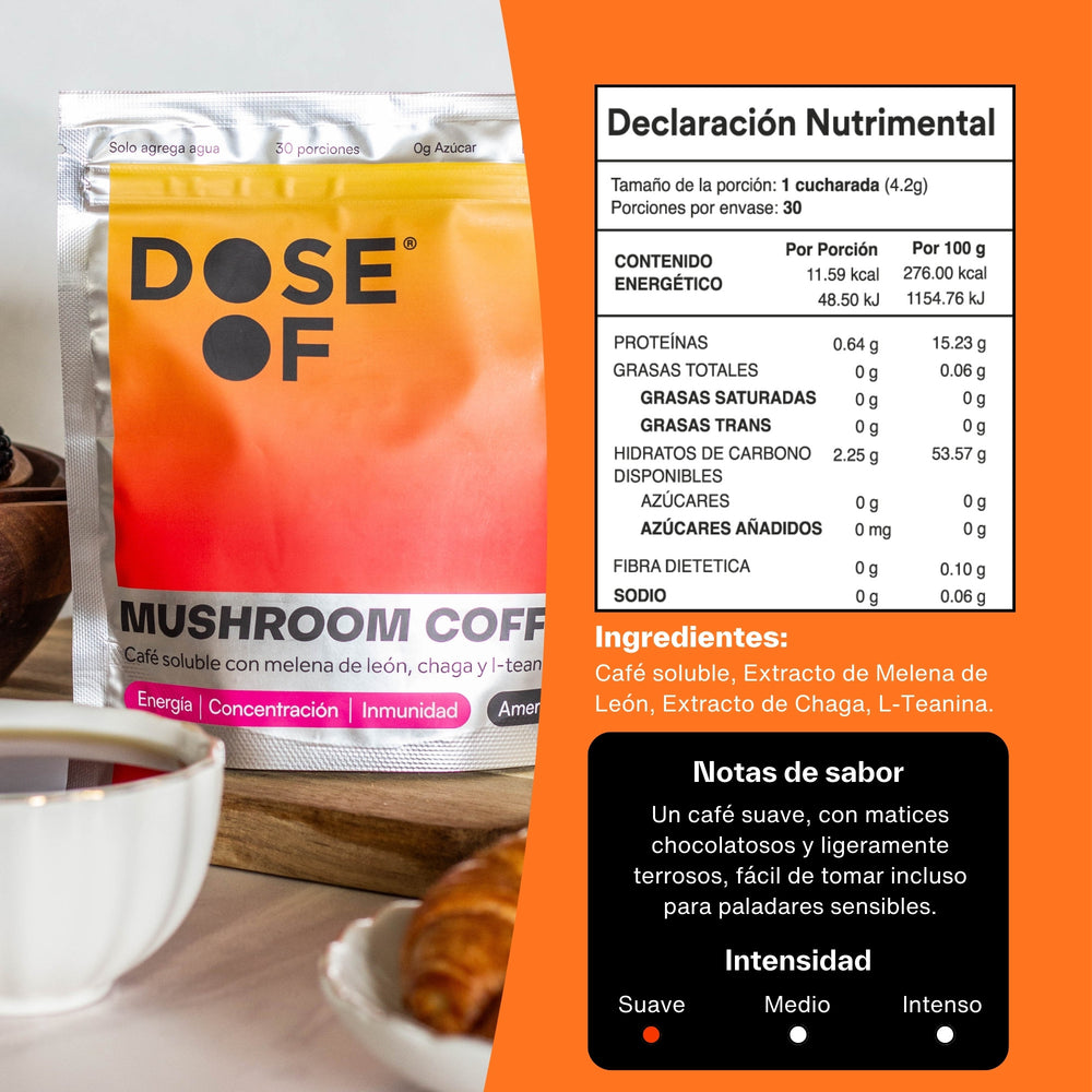 Dose Of mushroom coffee tabla nutricional