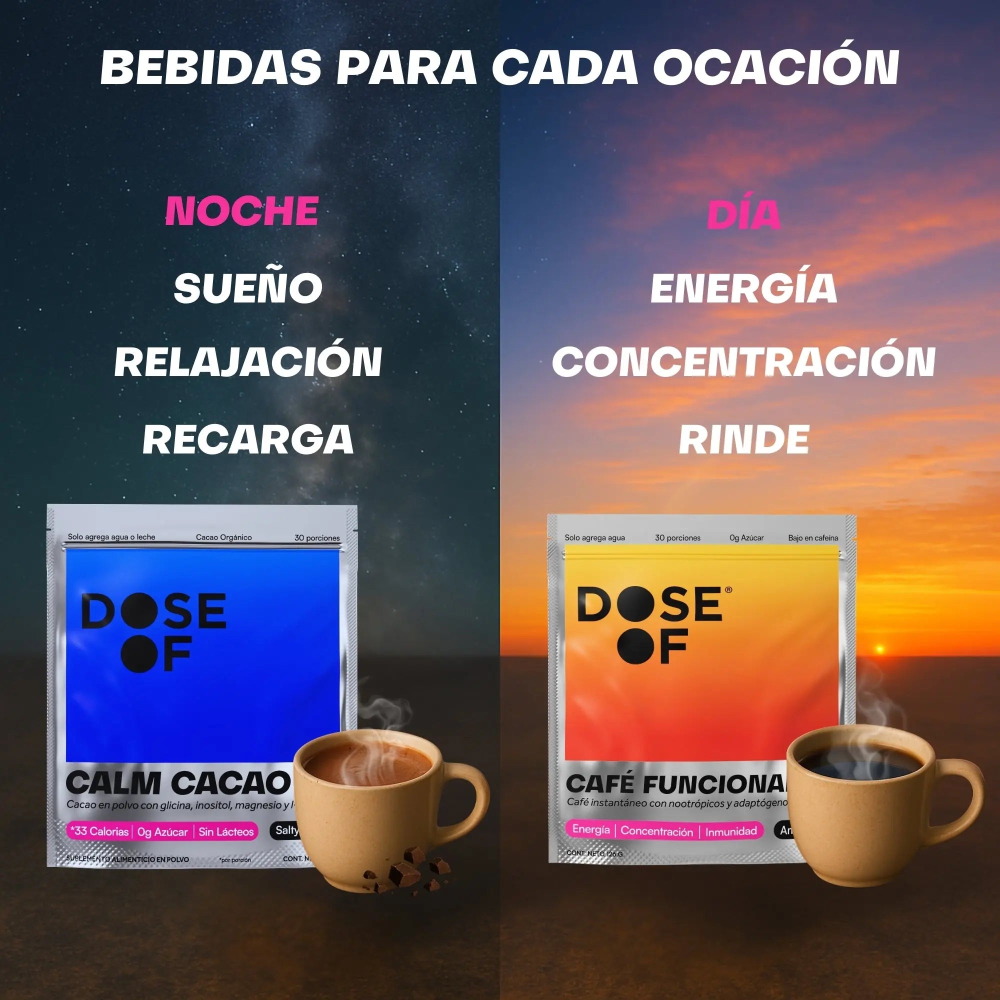 Kit Energía y Sueño | Café Funcional + Calm Cacao | Activa tu día y relájate por la noche - Dose Of